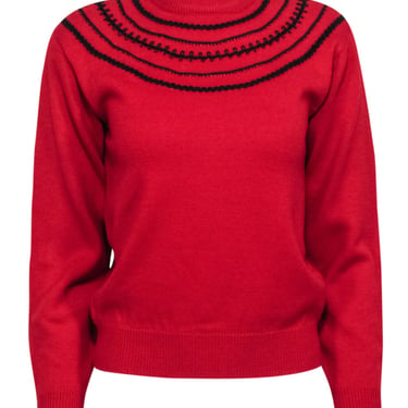 Christian Dior - Red Wool Blend Mockneck Embroidered Sweater Sz S