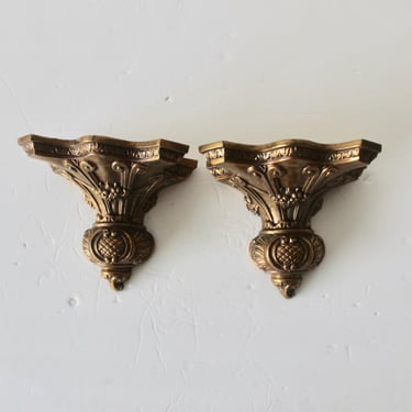 Italian Style Gilded Ornate Compact Size Brackets Accent Wall Shelves Mid Century-a pair 