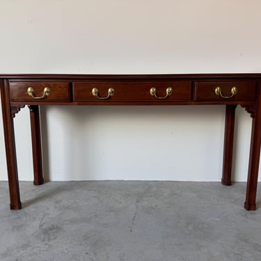 Vintage Harden Chippendale-Style Mahogany Three-Drawer Console Table 