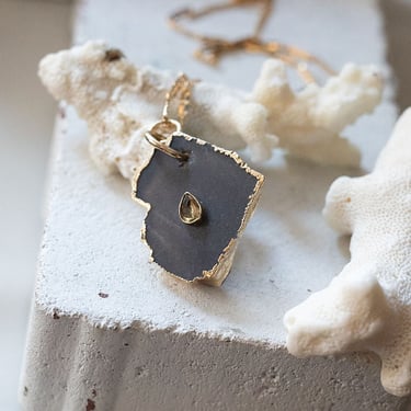 Gold Vermeil Coffee Moonstone Slice Pendant Necklace