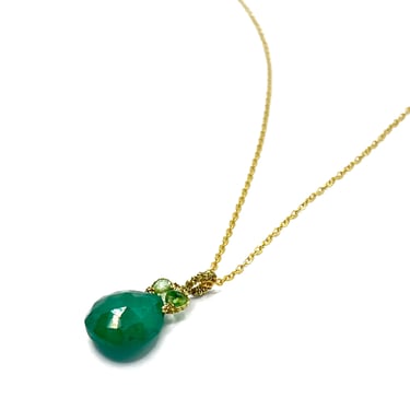 Danielle Welmond | Woven Gold Cord Necklace w/ Emerald &amp; Green Apatite on Gold Filled Chain