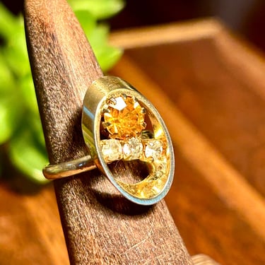 Vintage Multi Gemstone Ring Rhinestones Yellow Glass Stone Retro Signed Zor 