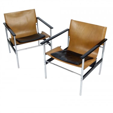 Pair of Leather Charles Pollock Lounge Chairs for Knoll