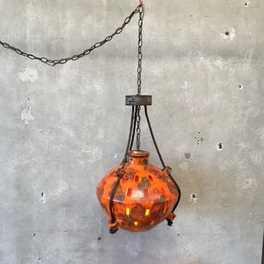 Mid Century Orange Ceramic Hanging Lamp