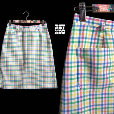 SHORTS UNDERNEATH - Vintage 70s 80s Colorful Plaid A-Line Skirt with Pocket and Built-In Bloomers 