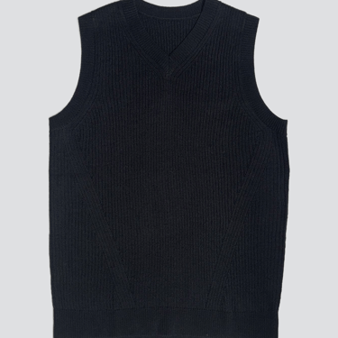 Black Ribbed Merino Wool Vest