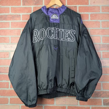 Vintage 90s MLB Colorado Rockies Baseball ORIGINAL Windbreaker Pullover Jacket - Large 