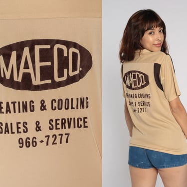 70s Uniform Shirt Maeco Heating & Cooling Shirt Fred Name Shirt Polo Half Button Up Shirt 1970s Vintage Retro Hvac Tan Brown Medium 