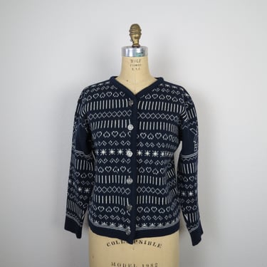 Vintage Norwegian wool sweater, cardigan, Nordic, fair isle, size large 