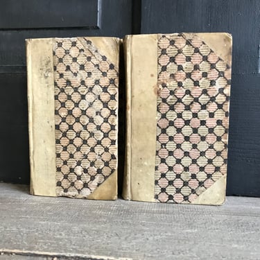 French Vellum Book Set, Hand Printed Covers, Libri Duo, 17th, 18th C, Latin, Religious, Catholique, Religious, Antiquarian Book 