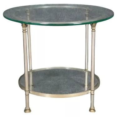 Single Steel and Glass Maison Jansen Round End Table Circa 1950s