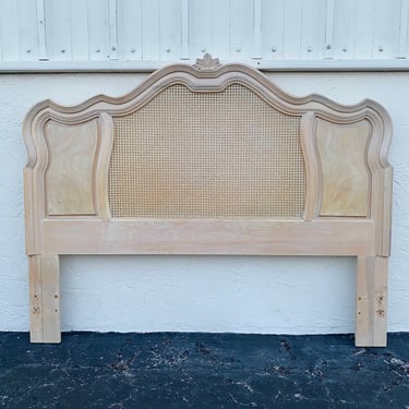 Vintage Queen Headboard by Lexington Chateau Latour Collection - French Provincial Rattan Cane and Whitewash Wood Finish Bedroom Furniture 