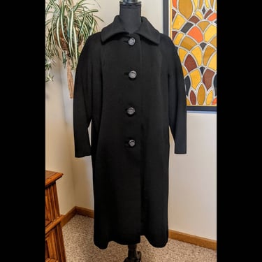 Vintage 1960s Black Collared Button Front Union Label Coat by Sycamore / 60s Winter Women's Outerwear 