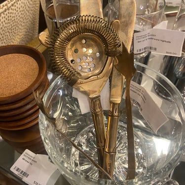Vintage brass faux bamboo cocktail set