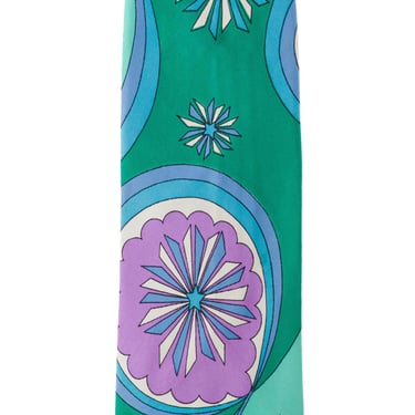 Emilio Pucci 1970s Green & Purple Printed Silk Twill Vintage Men's Tie 
