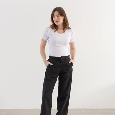 Vintage 26 Waist Black Cotton Twill Chinos | Mended High Rise Unisex Straight Leg Utility Pant Trouser | P172 