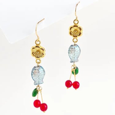 Cherry Sardine Flower Earrings