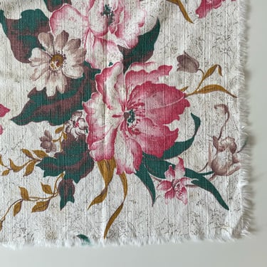 White Floral Barkcloth Linen
