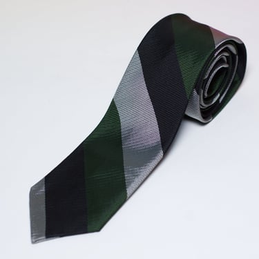 Vintage 1960s Black Gray Green Striped Skinny Necktie 
