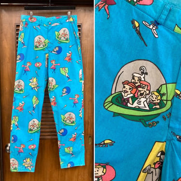 Vintage 1980’s w32 “Life’s A Beach” Jetsons Cartoon New Wave Skate Surf Pop Art Trousers Pants, 80’s Vintage Clothing 