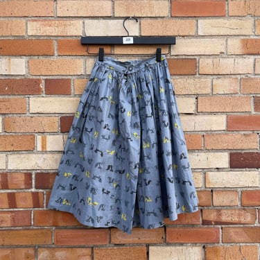 vintage 50s grey novelty fox print circle skirt / 22" xxs extra small 