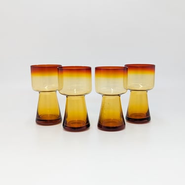Vintage Amber Ombre Sherry Glasses, Set of 4 