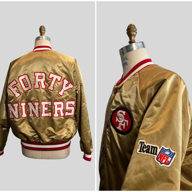 GO FORTY NINERS! Vintage 80s/90s San Francisco Forty Niners Jacket | 1980s 1990s Football Red and Gold Starter Jacket | Size Large 
