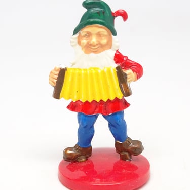 Vintage German Christmas Elf with Accordion, Antique Hand Painted Plastic Toy, Antique Gnome Dwarf 