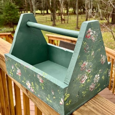 Upcycled Farmhouse Chic Antique Solid Wood Open Tool Box Carrier