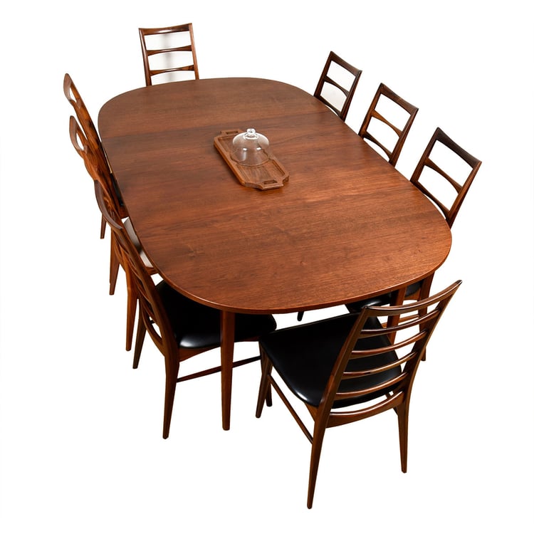The &#8216;Rounded-Square&#8217; MCM Expanding Walnut Dining Table w: 2 Leaves