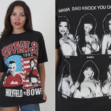 Vintage 90s Holyfield Bowe Boxing T Shirt, Mama Said Knock You Out Ring Girl Graphic, 2 Sided Boxer T Shirt Large L 