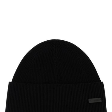 Saint Laurent Women Black Cashmere Beanie Hat