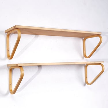 Alvar Aalto Model 112b Mid Century Finnish Birch Wall Mount Shelf - Pair - mcm 