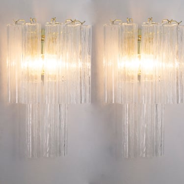 Set of 2 Large wall sconces with Murano glass clear color Made in Italy, vintage style wall lamp with logs 