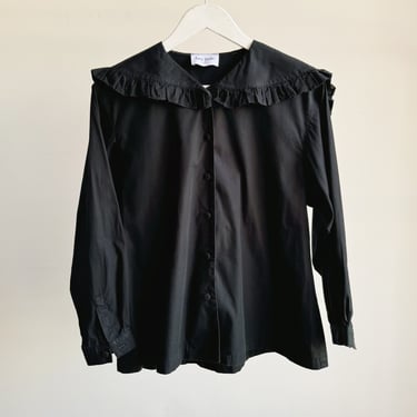 Black Cotton Ruffled Sailor Blouse