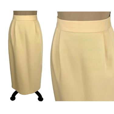 S~M 70s Buttermilk Yellow Long Pencil Skirt, High Waist Straight Maxi Skirt, 1970s Clothes for Women, Vintage Clothing from MICHELE - ILGWU 