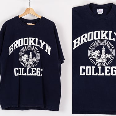90s Brooklyn College Champion T Shirt - Men's XL | Vintage Navy Blue Collegiate Graphic Tee 