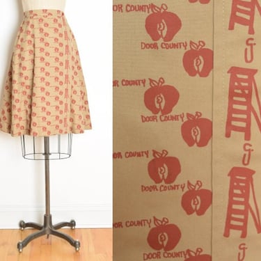 vintage 70s wrap skirt GRESKO brown apple fruit print high waisted mini XS S clothing 