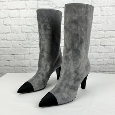 Chanel Suede Calfskin Satin Gabrielle Cap Toe Short Boots, Size 41