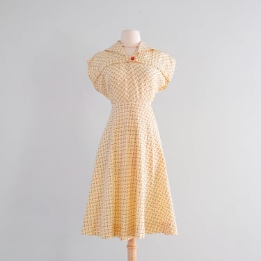Gorgeous 1940's Sunburst Red Polka Dot Day Dress / Medium