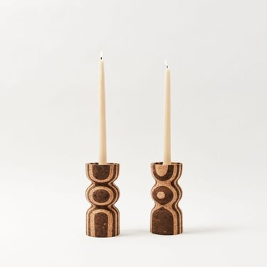Anni Tall Striped Cork Candle Holder 