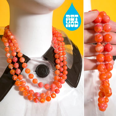 Bright Orange Swirly Lucite Vintage 60s 70s Long Beaded Necklace 