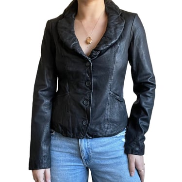 All Saints Spitalfields Jacks Place Womens Black Leather Blazer Jacket Sz S 