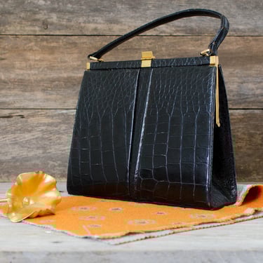 Vintage Genuine Leather Bag Purse - Croc Pattern / Handbag Vintage Genuine Leather Bag Purse - Croc Pattern / Handbag