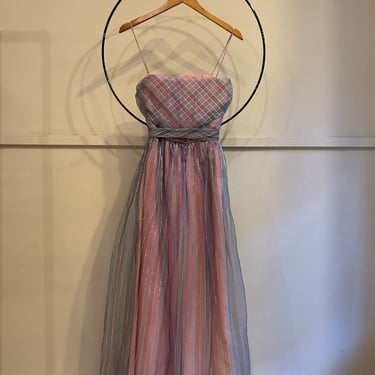 70s Striped Chiffon Gown With Optional Tie Waist