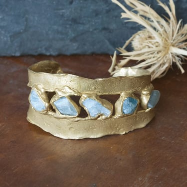 Rough Waters Cuff - Brass + Aquamarine