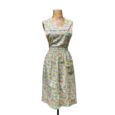 Vintage 1950s Red Plaid Cotton Half Apron, VFG 