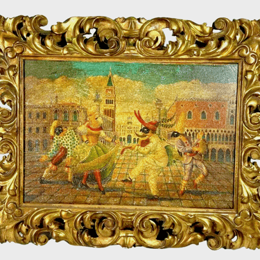 Painting, Venice Carnival Scene, Oil On Canvas, Gorgeous Frame,Vintage / Antique