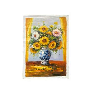 Impasto Oil Paint Canvas Art Sunflowers BW Vase Scroll Painting ws3443E 