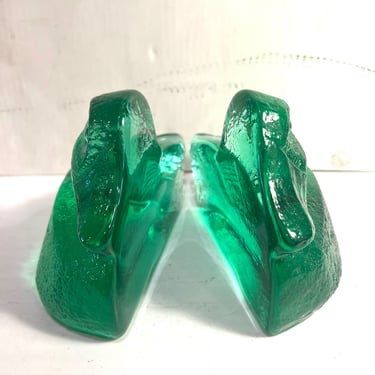 Pair of Rare Emerald Green Glass Bookends by Blenko